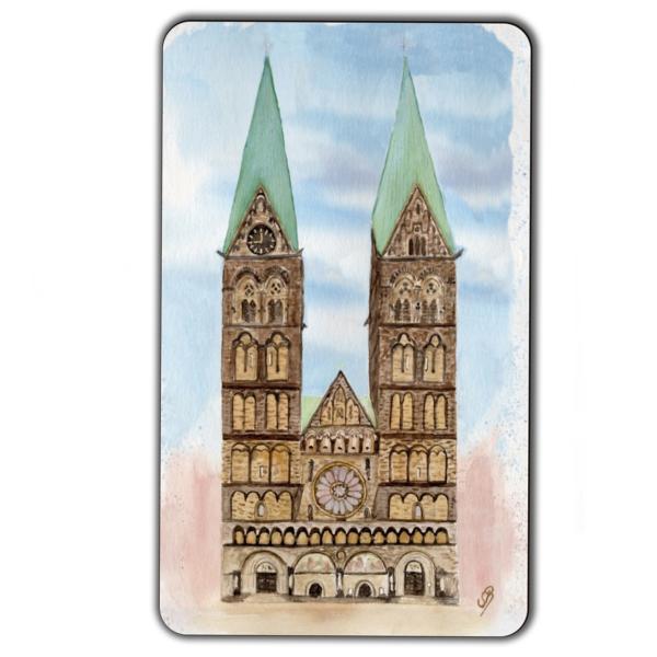 Breakfast Board Watercolor Maritime Art Print Bremen Church Dome Souvenir Souvenirs North Sea